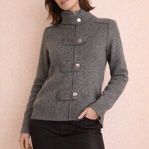 Vintage Y2K Banana Republic Lambswool Grey Military Sweater Cardigan Jacket Sz M
